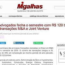 TozziniFreire Advogados fecha o semestre com R$ 120 bilhes em resultados de transaes M&A e Joint Venture